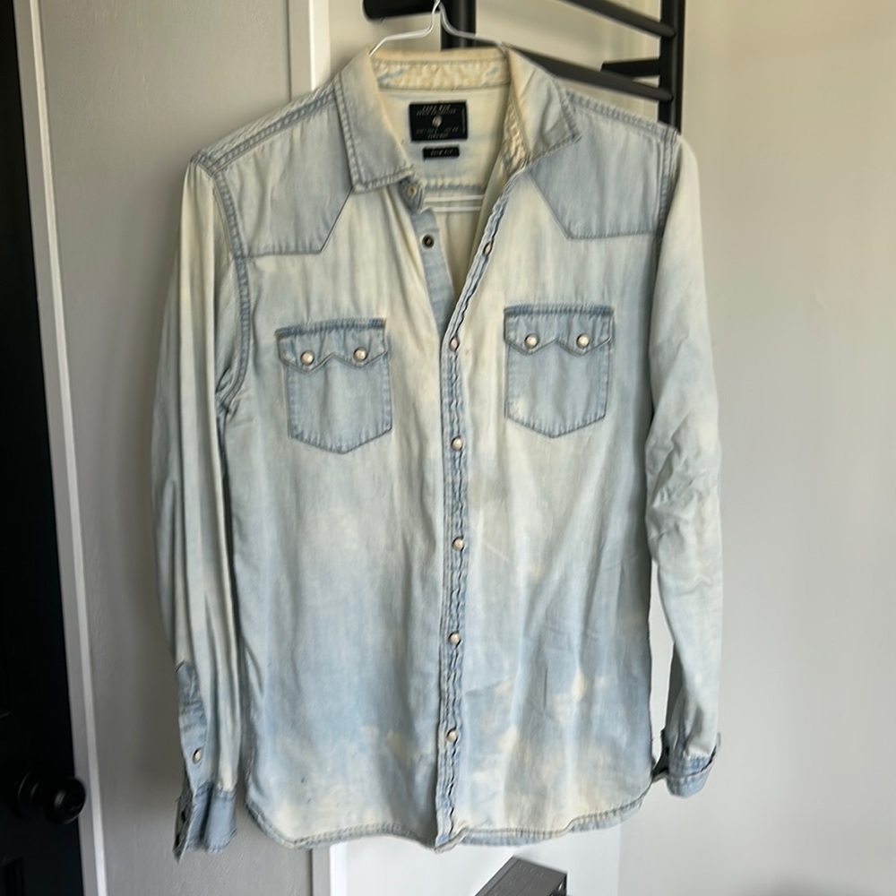 Pearl Snap Western Distressed Zara Collared Shirt